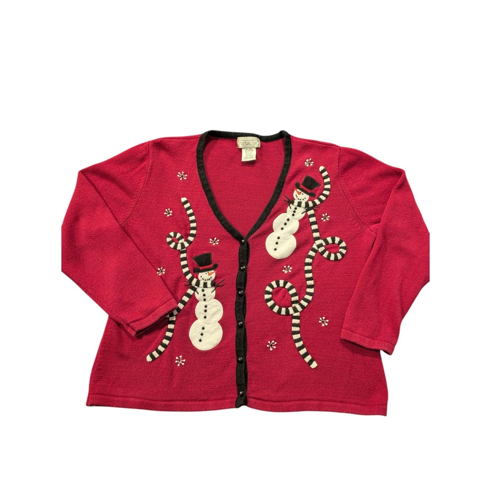 Womens Red Christmas Sweater Snowman Ugly Holiday Cardigan Button Front‎